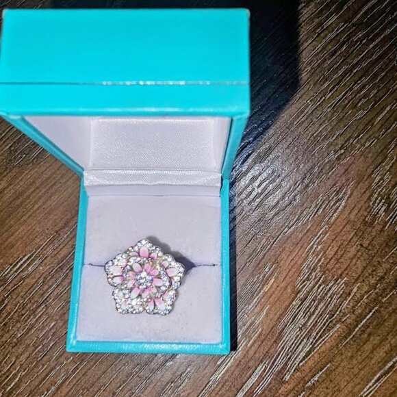 Ring set in 925 pink flower ring - Picture 2 of 2